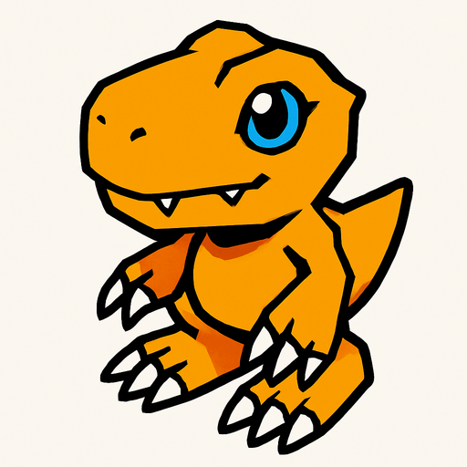 Agumon viendo a la derecha, perspectiva isometrica.
In-Game asset.  2d.  High contrast.  No shadows