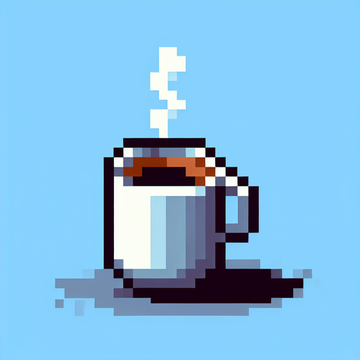 coffee cup 8 bit.
Single Game Texture.  In-Game asset.  2d.  Blank background.  High contrast.  No shadows