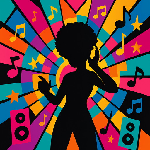 Game design for Kaleidoscope of Music Rhythm without game title, just the design for opening screen background.
In-Game asset.  2d.  High contrast.  No shadows