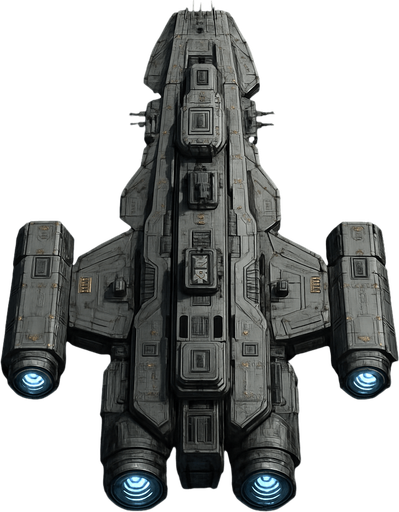 Uzay temalı Savaş Gemisi, gerçekçi, yazısız üstten görünüm. 
In-Game asset.  High contrast.  No shadows