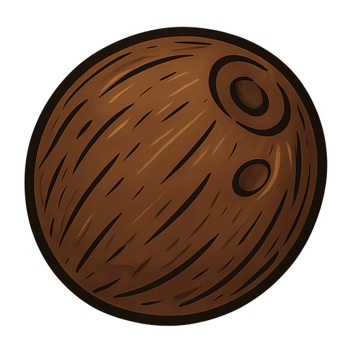 Coconut.
Single Game Texture.  In-Game asset.  2d.  Blank background.  High contrast.  No shadows