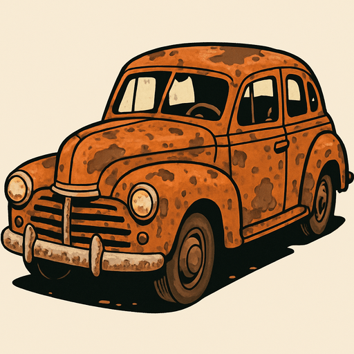 An old car.
In-Game asset.  2d.  High contrast.  No shadows