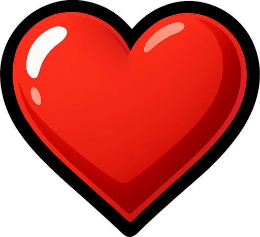 Red Heart, shiny, 3d, highly stylized, simple, black outline..
In-Game asset.  2d.  High contrast.  No shadows