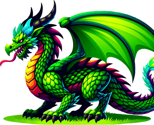 green dragon.
In-Game asset. 2d. Transparent background. High contrast. No shadows.