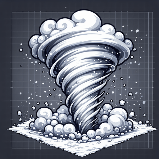 snow tornado.
Single Game Texture. In-Game asset. 2d. Blank background. High contrast. No shadows.