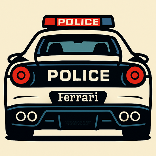 Arkası dönük polis arabası olan Ferrari.
In-Game asset.  2d.  High contrast.  No shadows