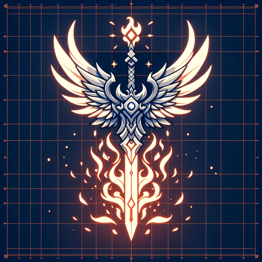 giant flaming angel's sword.
Single Game Texture.  In-Game asset.  2d.  Blank background.  High contrast.  No shadows