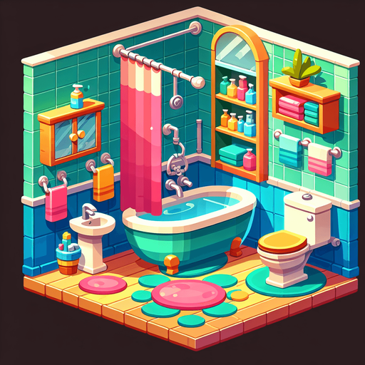 Bathroom cartoony.
In-Game asset.  2d.  High contrast.  No shadows