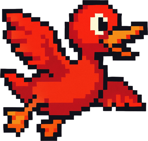 pixart red duck flying.
In-Game asset.  2d.  High contrast.  No shadows