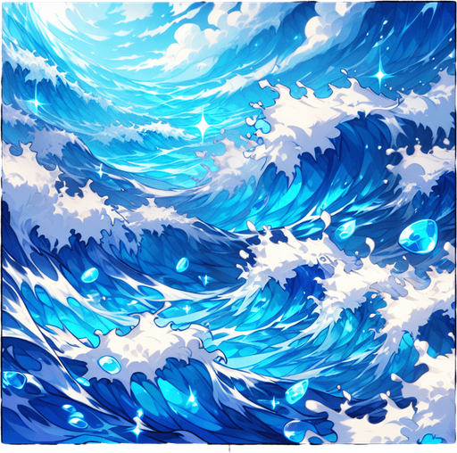 anime style blue water.
Single Game Texture.  In-Game asset.  2d.  Blank background.  High contrast.  No shadows