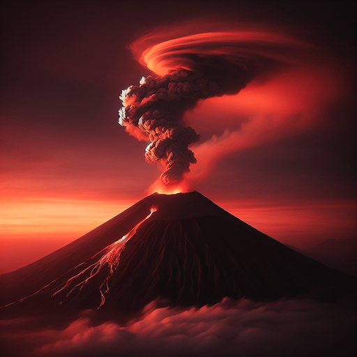 a volcanic mountain with lava but only few smoke