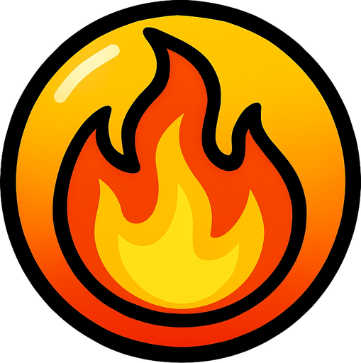 Fire ball emoji, Bubble shooter game. Thin black outline..
Single Game Texture. In-Game asset. 2d. Blank background. High contrast. No shadows.