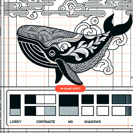 殿様鯨.
Single Game Texture. In-Game asset. 2d. Blank background. High contrast. No shadows.