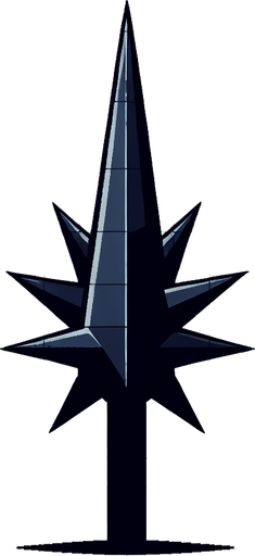 black spike.
Single Game Texture. In-Game asset. 2d. Blank background. High contrast. No shadows.