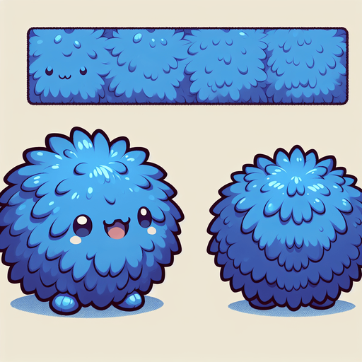 a colbalt blue furry cuddly ball of fur. little feet. No ears. cute happy face. Cartoon style. Cute art style. Simple vector style. Pastel colors, flat shaded, vector art. Single Game Texture. In-Game asset. 2d. Blank background. High contrast. No shadows