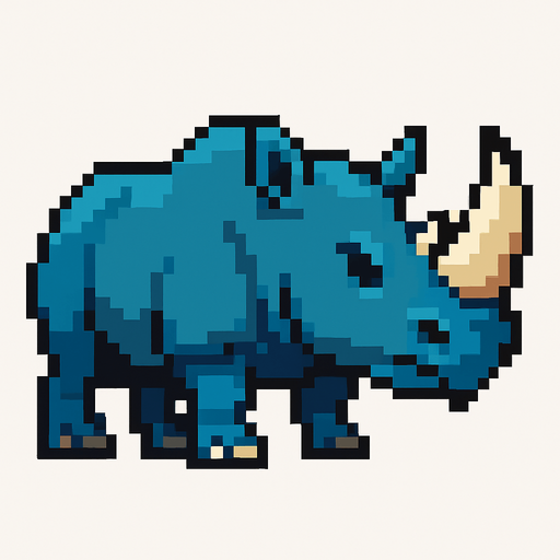 Pixel rhino.
In-Game asset.  2d.  High contrast.  No shadows
