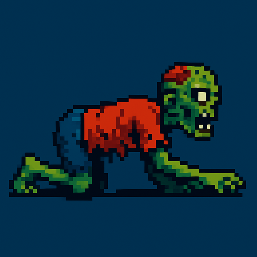A crawling zombie. pixel art  left in a side view..
In-Game asset.  2d.  High contrast.  No shadows