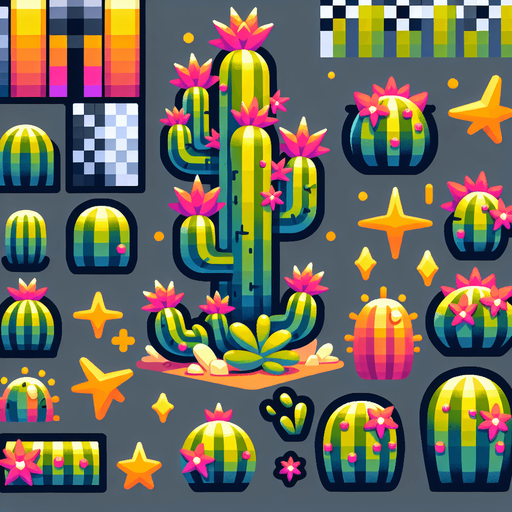 Create a cactus. The goal is to capture a lively and playful location..
Single Game Texture. In-Game asset. 2d. Blank background. High contrast. No shadows.