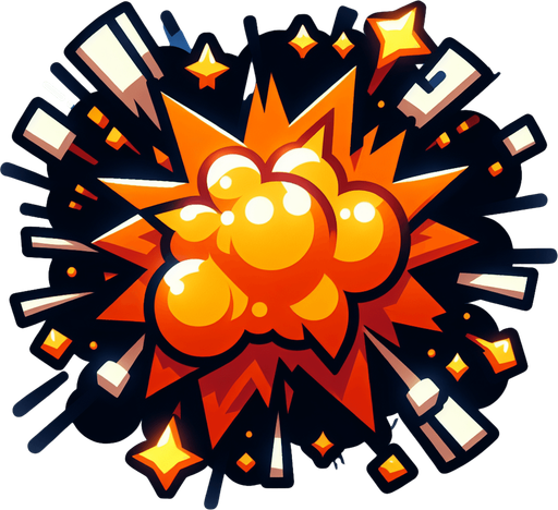 explosion toony.
Single Game Texture. In-Game asset. 2d. Blank background. High contrast. No shadows.