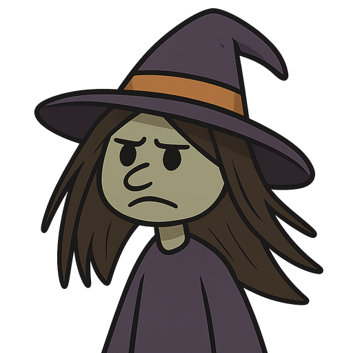 Witch. No background. Transparent background. Blank background. No shadows. 2d. In-Game asset. flat
