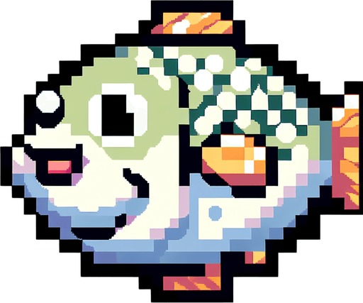 A carp which looks dumb.
Single Game Texture. In-Game asset. 2d. Blank background. High contrast. No shadows.