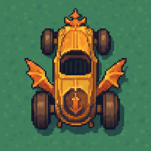 pixel art fantasy car bird's eye view.
In-Game asset.  2d.  High contrast.  No shadows