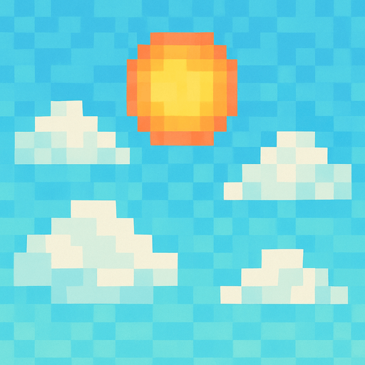 Cielo de fondo pixelado con un sol y nubes.
No shadows