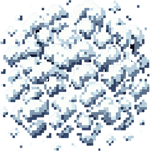 puff of snowy smoke. pixelated. 8 bit. Single Game Texture. In-Game asset. 2d. Blank background. High contrast. No shadows.