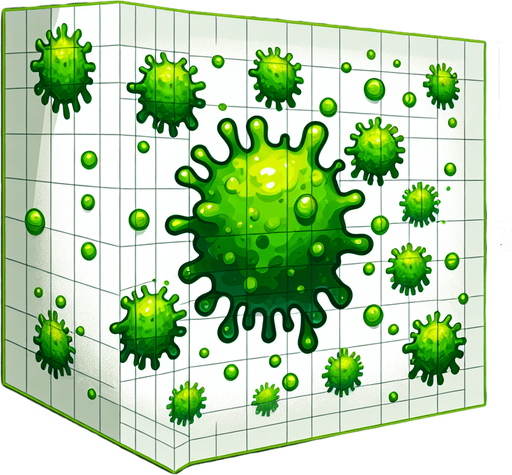 green germs splash out.
Single Game Texture.  In-Game asset.  2d.  Blank background.  High contrast.  No shadows