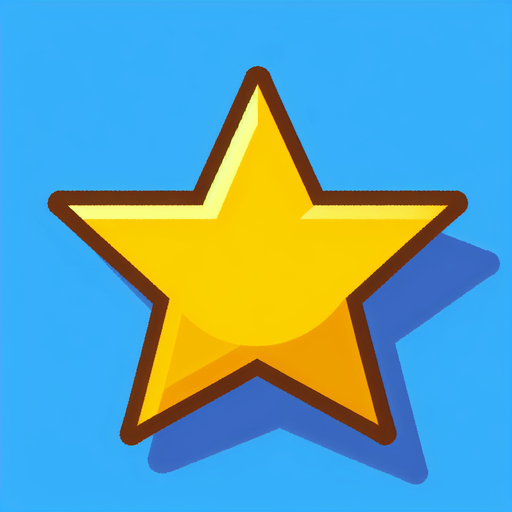 Simple yellow star.
Single Game Texture.  In-Game asset.  2d.  Blank background.  High contrast.  No shadows