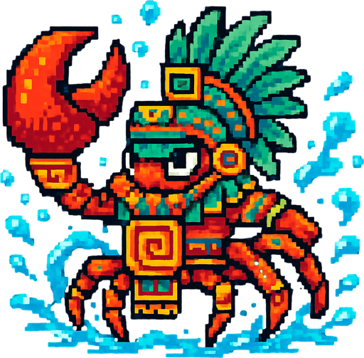 Generame un guerrero azteca con patrones, estilo pixelar, además será una Cangrejo violinista, con efectos de AGUA.
In-Game asset.  2d.  High contrast.  No shadows