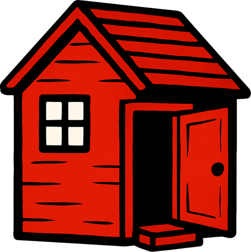 red house, open door looking left.
In-Game asset.  2d.  High contrast.  No shadows