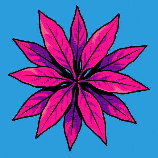 Top view of colorful pink plant looking upwards.
In-Game asset.  2d.  High contrast.  No shadows