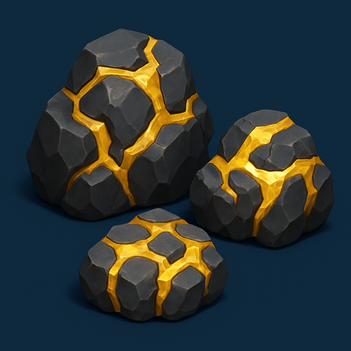 rocas con oro.
In-Game asset.  High contrast.  No shadows. 3D