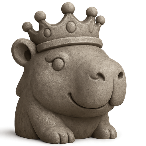Recrealo en una escultura. Utiliza un estilo cartoon. Usas colores grises. Recuerda que es un capibara usas sus rasgos y formas. Damelo sin fondo. Tambien quita el arco y la flecha