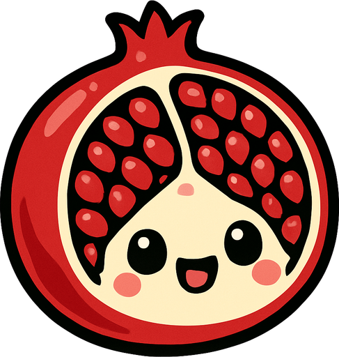 Open pomegranate with cute face.
In-Game asset.  2d.  High contrast.  No shadows