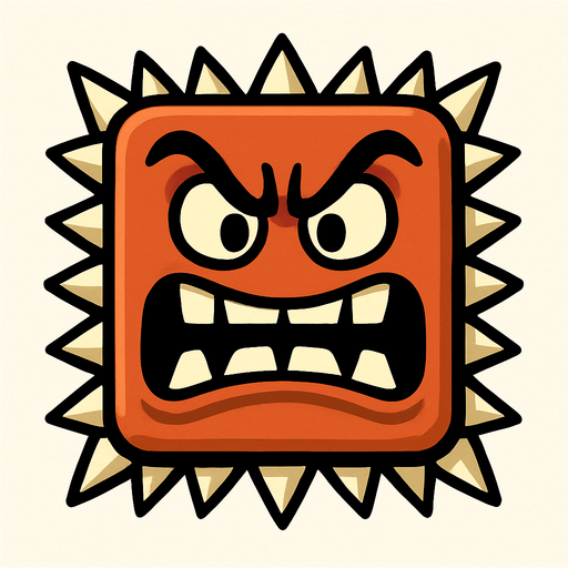 spike block with an angry face.
In-Game asset.  2d.  High contrast.  No shadows. cartoon
