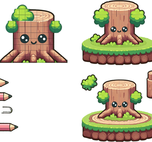 tron d'arbre mignon de plateforme.
Single Game Texture.  In-Game asset.  2d.  Blank background.  High contrast.  No shadows