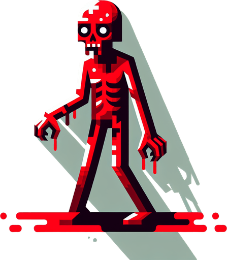 make a red animation style zombie but not realistic.
Single Game Texture. In-Game asset. 2d. Blank background. High contrast. No shadows.