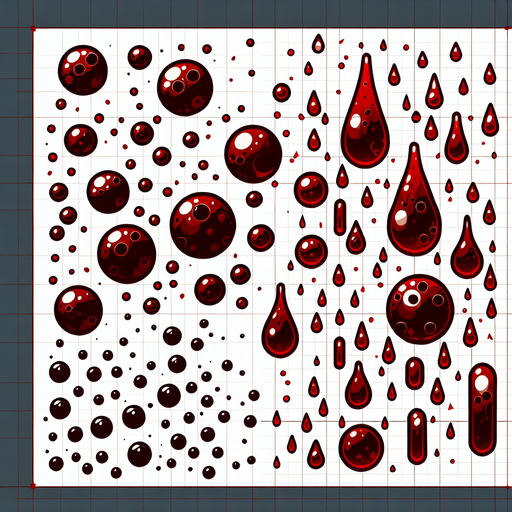 Many blood drop.
Single Game Texture.  In-Game asset.  2d.  Blank background.  High contrast.  No shadows. 3d