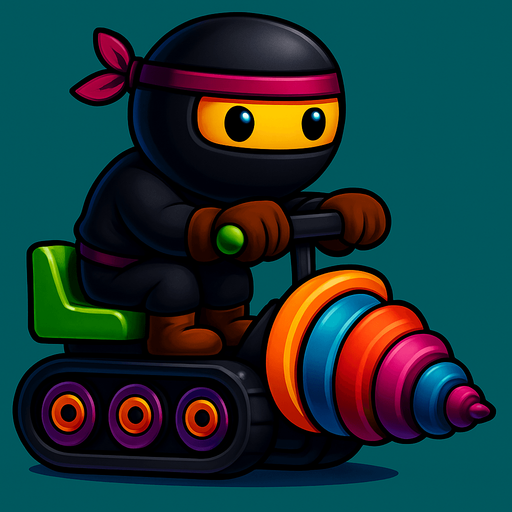 Same image of ninja with dig machine but with different colors. HD colors.