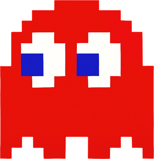 Pacman red ghost.
In-Game asset.  2d.  High contrast.  No shadows