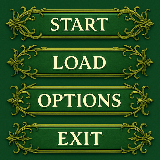 LOTR style buttons with more green color. 1600x230.
In-Game asset.  2d.  High contrast.  No shadows