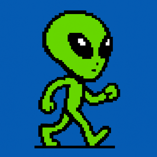 uzaylı hareket etsin animasyonlu olsun.
In-Game asset.  2d.  High contrast.  No shadows