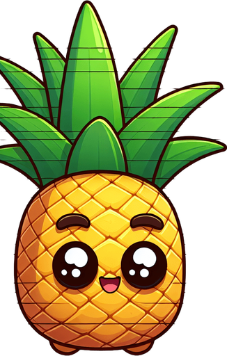 pineapple with eye and mouth animation..
Single Game Texture.  In-Game asset.  2d.  Blank background.  High contrast.  No shadows