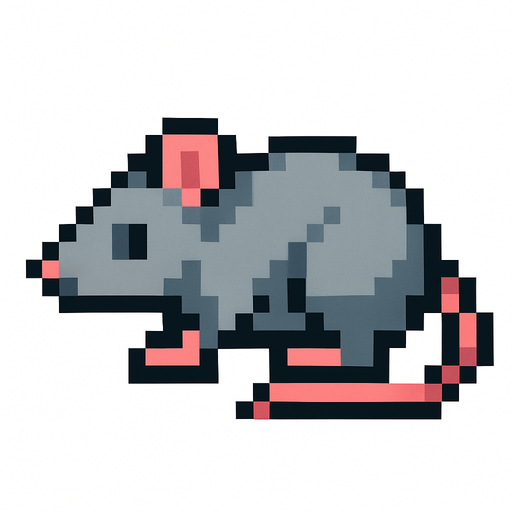 Make a pixilated rat facing left.
In-Game asset.  2d.  High contrast.  No shadows