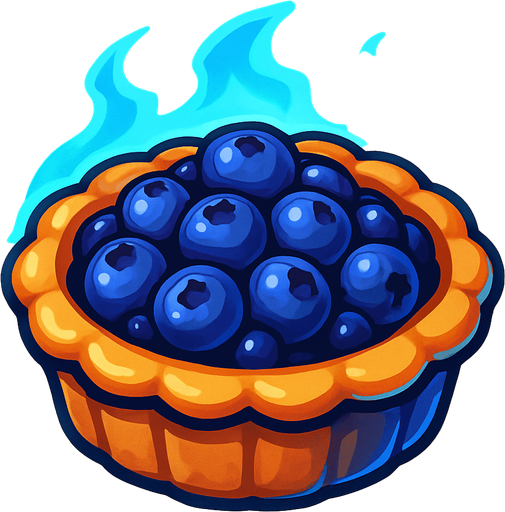 blueberry pie with frost aura.
In-Game asset.  2d.  High contrast.  No shadows