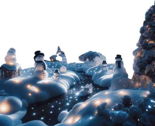 a feeric christmas landscape at night with snow men and snow flakes Background image