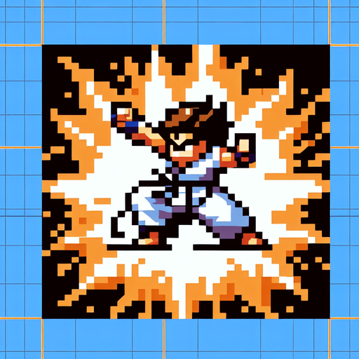 Goku arms doing kamehameha. seen from above. 8-bit. Cartoon. In game asset. No shadow Single Game Texture. In-Game asset. 2d. Blank background. High contrast. No shadows.