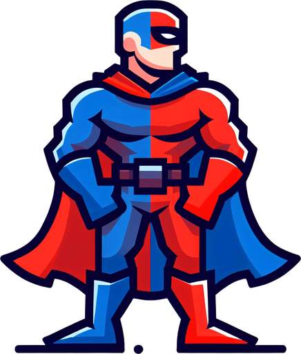 MG hero red and blu.
Single Game Texture.  In-Game asset.  2d.  Blank background.  High contrast.  No shadows